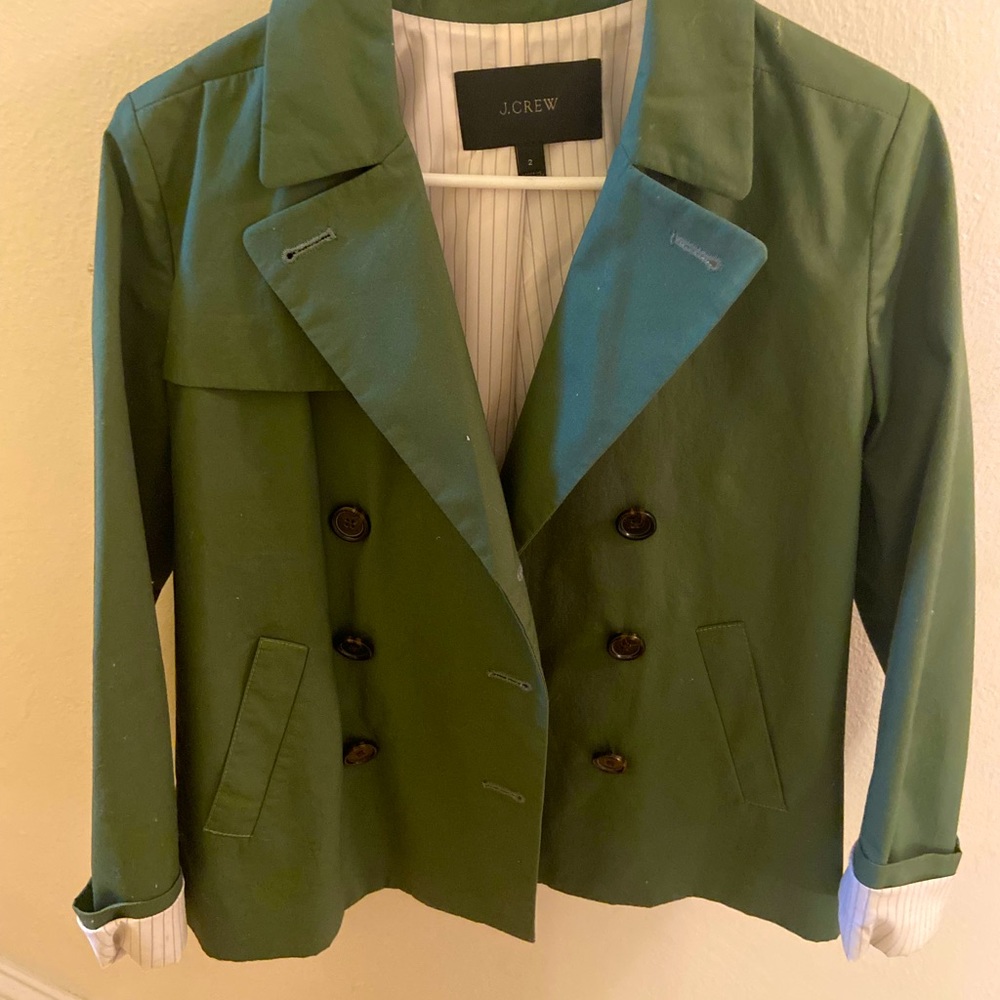 J.Crew Blazer.  Green. Folded up sleeves. Great condition.